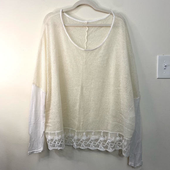 TGM Made In Italy Women's Wool Blend Top Lightweight Lace Trim Scoop Neck Blouse - Picture 2 of 6